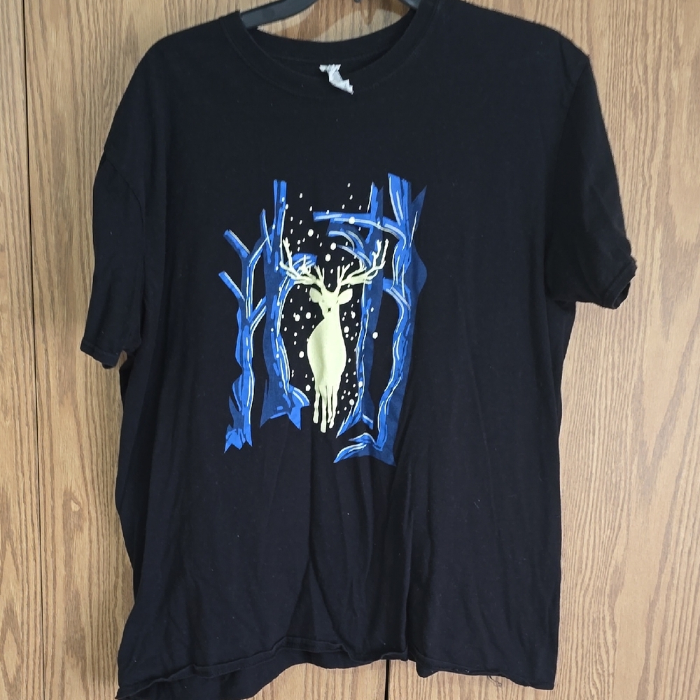 Gildan Black Tee with Blue and White Design